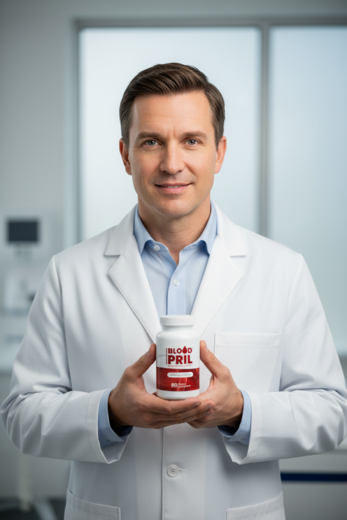 Physician recommending BloodPril from the Official Website as a natural, no-prescription option for pressure balance